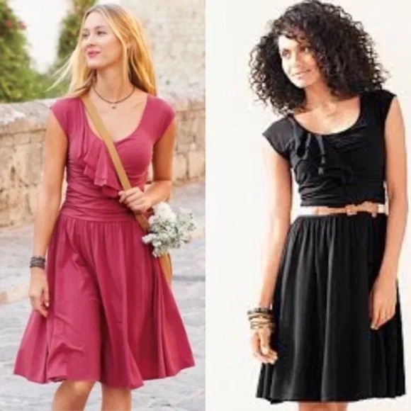 Garnet Hill Piazza Rose Pink Jersey Ruffle Dress - Picture 2 of 10